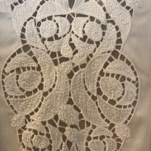 BCBG MaxAzria White, Poet Sleeve, Cut Out Design Front, Drawstring Waist Blouse - Picture 3 of 6